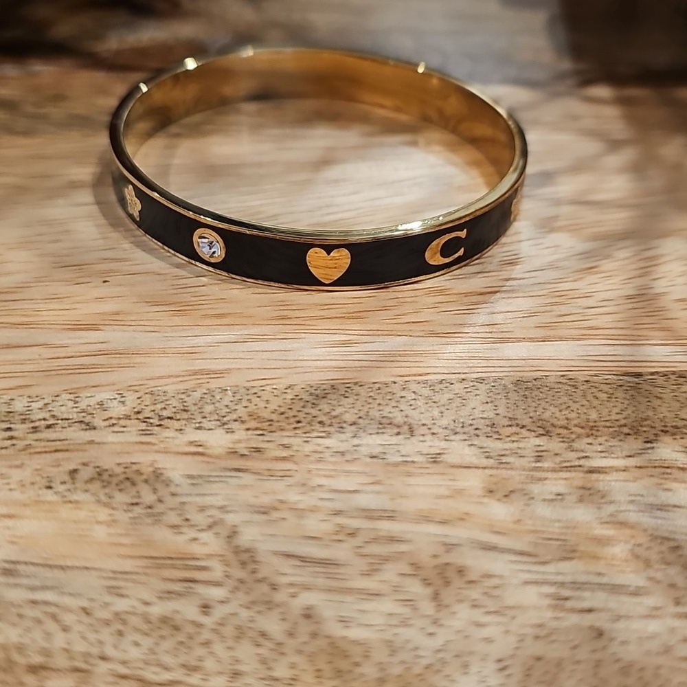 Coach Black Enamel And Rhinestone Gold Toned Braclet - Picture 4 of 7